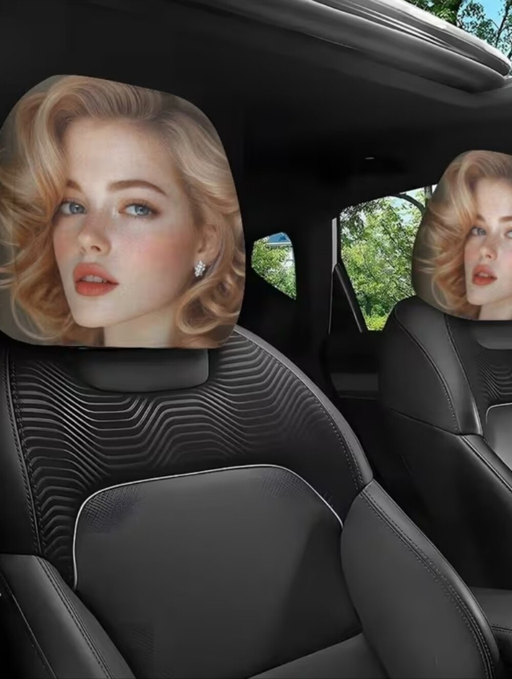 Cool 3D Print Vintage Style Woman's Glamorous Face Car Headrest Covers